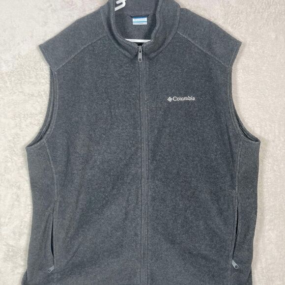 Columbia Steens Mountain Vest Men’s XXL Charcoal Heather Fleece Full Zip Pockets - Picture 4 of 9